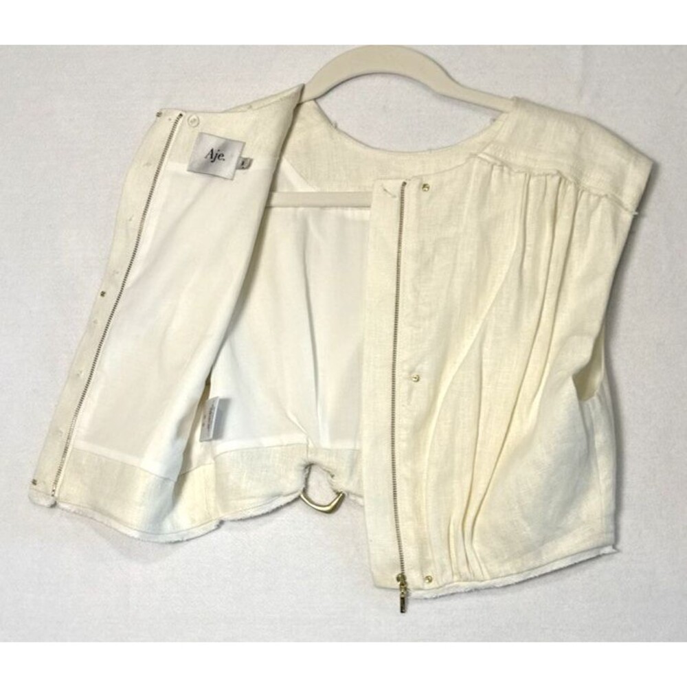 Aje. Byblos Ring-Embellished 100% Linen Crop Top Sz 8 Designer Quiet Luxury - Picture 12 of 15